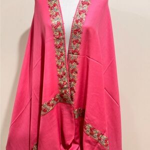 Pashmina - small border chamba hand embroidery shawl  - salmon color 84”/41.5”